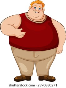 A cheerful fat male cartoon character wearing a tank top and a smile