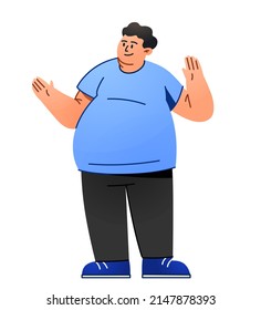 cheerful fat man concept illustration, cartoon character, vector
