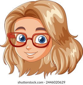 Cheerful female character with red glasses illustration