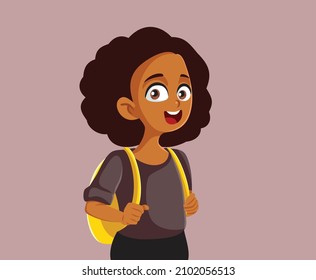 
Cheerful Female Student With Backpack Vector Cartoon Illustration. Happy Girl Of African Ethnicity Ready To Go Back To School
