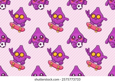 cheerful fig fruit character seamless pattern illustration background