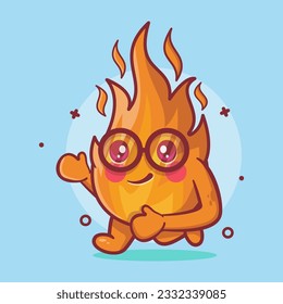 cheerful fire flame character mascot running isolated cartoon in flat style design 