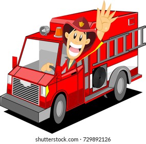 cheerful fireman with his Firetruck 