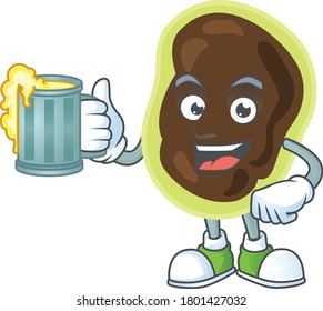 A cheerful firmicutes cartoon mascot style toast with a glass of beer. Vector illustration