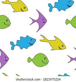 cheerful fish with smiles for kids seamless pattern