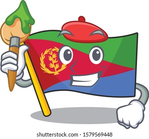 Cheerful flag eritrea Artist cartoon character with brush
