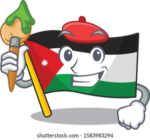 Cheerful flag jordan Artist cartoon character with brush