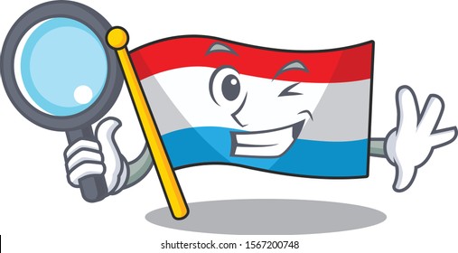 Cheerful flag luxembourg one eye Detective cartoon character
