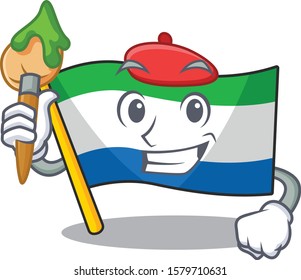 Cheerful flag sierra leone Artist cartoon character with brush