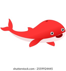 A cheerful flat design of a cute whale cartoon happily swimming in the sea. Perfect for children's books, ocean themes, educational materials, and more. Playful, vibrant, and versatile