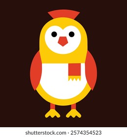 A cheerful, flat design illustration of a stylized bird, likely an owl or a similar avian creature.