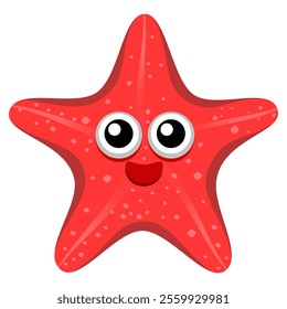 A cheerful flat design of starfish happily greeting the bright sea. Perfect for children's books, ocean themes, educational materials, and more. Playful, vibrant, and versatile