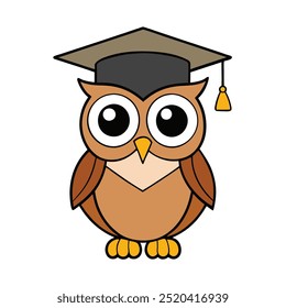 Cheerful flat vector owl with graduation cap, perfect for academic or educational themes.
