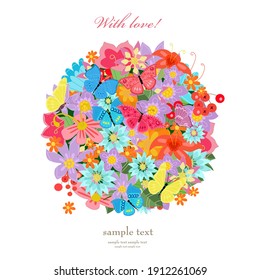 cheerful floral card with colorful flowers for your design