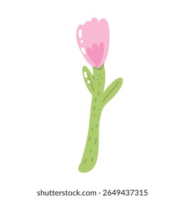 Alegre Vector floral con tulipán rosa en plena floración. Los Elementos decorativos y los colores pastel suaves crean un sentimiento de temporada romántico y fresco.