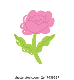 Cheerful floral vector with pink rose in full bloom on white background. Decorative elements and soft pastel colors create a romantic and fresh seasonal mood.