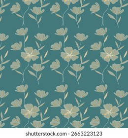 Cheerful Flower Pattern with Daisies and Tulips on Beige