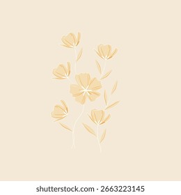 Cheerful Flower Pattern with Daisies and Tulips on Beige