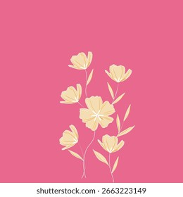 Cheerful Flower Pattern with Daisies and Tulips on Beige