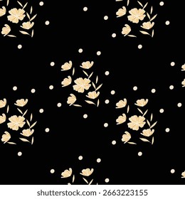 Cheerful Flower Pattern with Daisies and Tulips on Beige