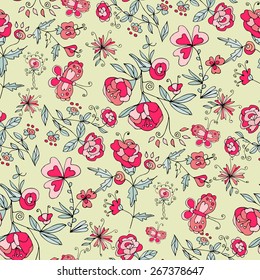 Cheerful flower texture. Seamless. Doodle, sketch.