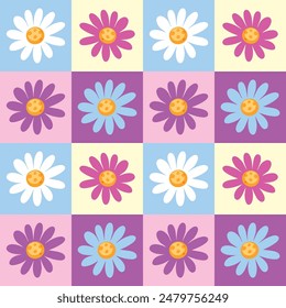 Fröhliche Blumen mit lächelnden Gesichtern im Raster