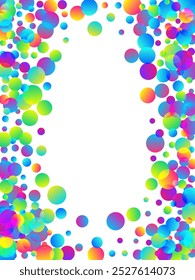 Cheerful flying confetti decoration vector illustration. Rainbow round elements festival decor. Cracker poppers party confetti. Holiday celebration decor background. Joy particles.