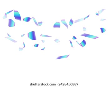 Cheerful flying confetti scatter vector background. Blue  hologram elements fiesta decor. Cracker poppers falling confetti. Prize event decoration illustration. Joy particles.