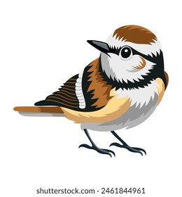 Cheerful flying spring bird. Cartoon bird isolated on white background in flat childish style.
