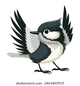 Cheerful flying spring bird. Cartoon bird isolated on white background in flat childish style.