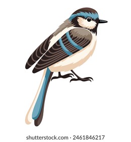 Cheerful flying spring bird. Cartoon bird isolated on white background in flat childish style.