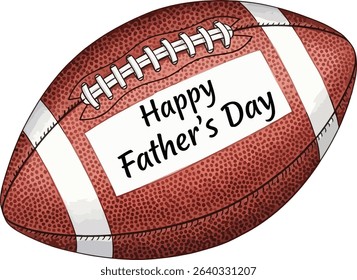 Cheerful football-themed clip art for Happy Fathers Day. Features playful design celebrating dads and sports, ideal for cards, prints, and digital projects related to family and football.