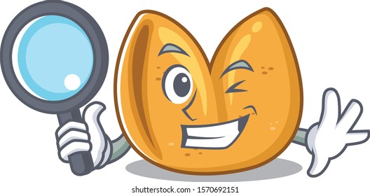 Cheerful fortune cookie one eye Detective cartoon character