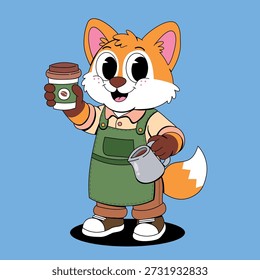 Cheerful Fox Barista Serving Coffee