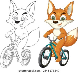 Cheerful fox character cycling on a bike