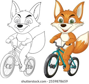 Cheerful fox cycling with joy and excitement