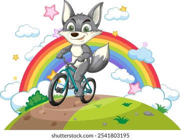 A cheerful fox cycling on a sunny day