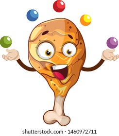 Cheerful fried drumstick juggling, illustration, vector on white background.