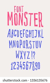 Cheerful friendly font. Vector. The letters are all separately. Set of letters of the English alphabet. Latin characters. Hipster comic style. Font for cafes, shops and promotions.