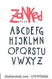 Cheerful friendly font. Vector. The letters are all separately. Set of letters of the English alphabet. Latin characters. Hipster comic style. Font for cafes, shops and promotions.