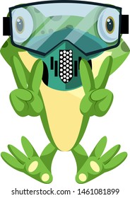 Cheerful frog diving with a diving mask, illustration, vector on white background.