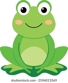 A cheerful frog sits happily on a lily pad, surrounded by rippling water. This cute and vibrant illustration is perfect for nature, wildlife, and children's themes in digital and print designs.