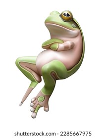 A cheerful frog sits with its legs folded. Vector 3D illustration