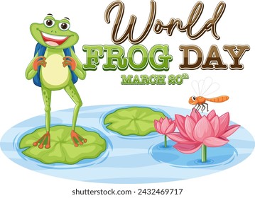 Cheerful frog standing on a lily pad with text