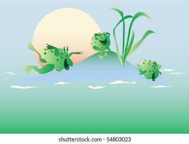 Cheerful frogs in holiday