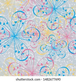 Cheerful fun floral seamless repeat vector pattern