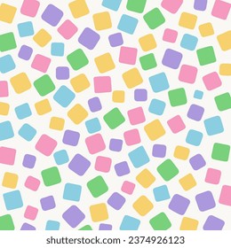 A cheerful and fun seamless pattern with colorful pastel squares on a white background.