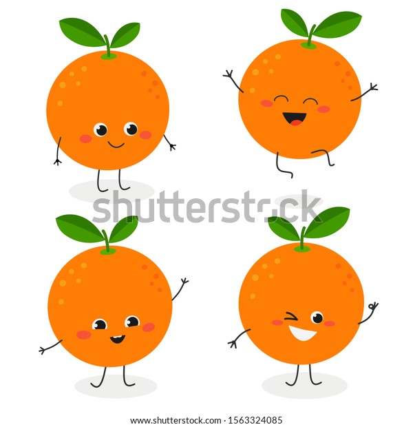 Cheerful Funny Cartoon Orange Characters Flat Stock Vector (Royalty ...