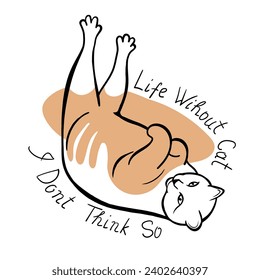 Cheerful funny cat lettering let's eat together. Sticker Line art