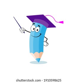 cheerful funny character scientist teacher pencil for distance education school